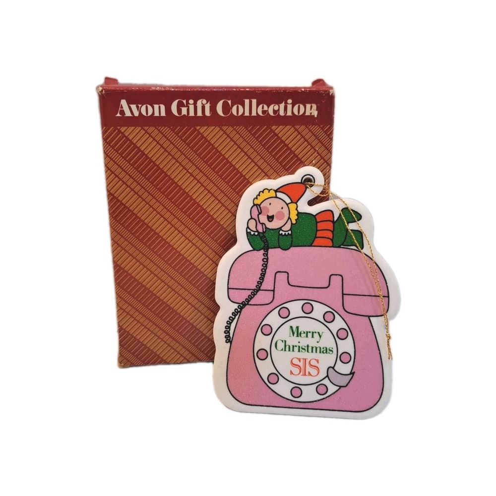 Avon Gift Collection Christmas Ornament Sister Pink Telephone w/ Box